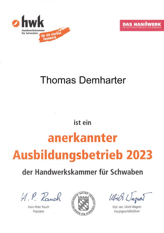 Maler Demahrter Zertifikat Ausbildungsbetrieb 2023